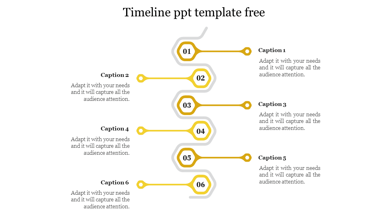 Free - Our Predesigned Timeline PPT Template Free With Six Nodes